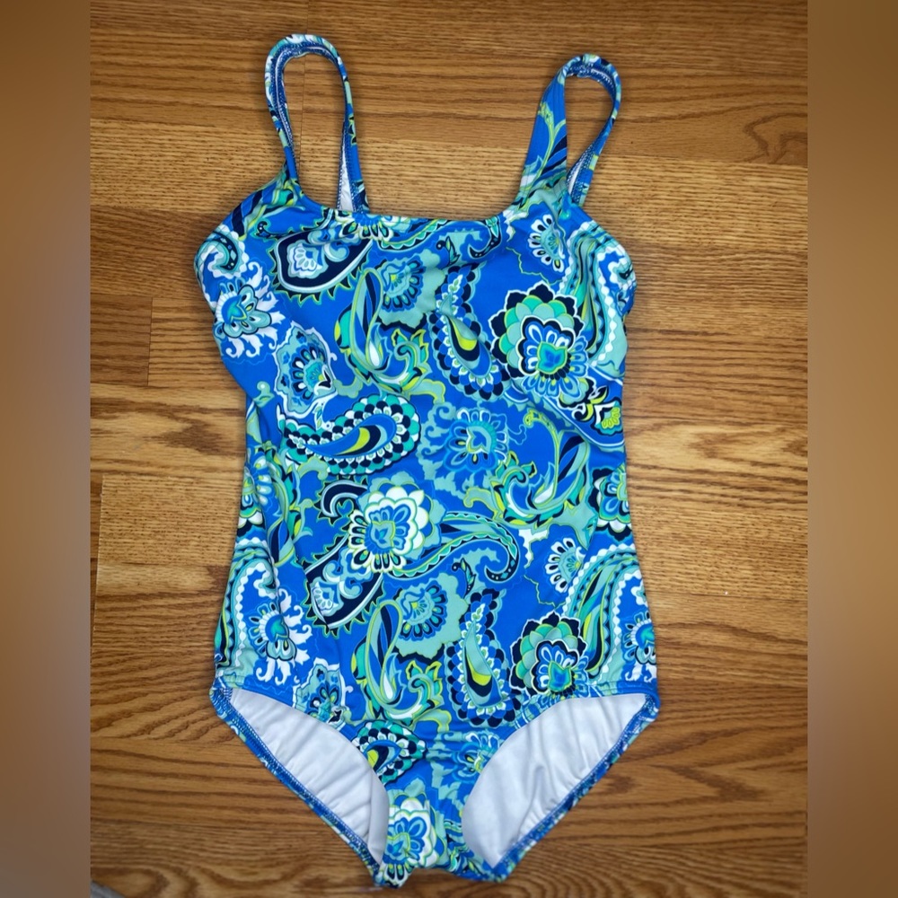 Lands End paisley one piece built in bra; tummy control
